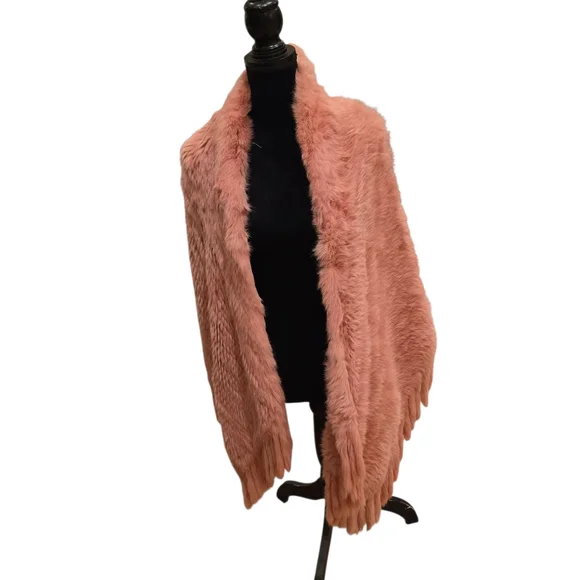 Harry Angd Blush Rabbit Fur Wrap - Picture 2 of 8